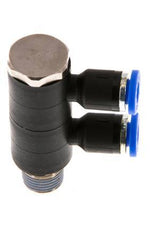 4mm x R1/8'' 2-way Manifold Push-in Fitting with Male Threads Brass/PA 66 NBR Rotatable