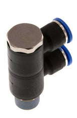 10mm x R3/8'' 2-way Manifold Push-in Fitting with Male Threads Brass/PA 66 NBR Rotatable