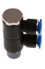 10mm x R3/8'' 2-way Manifold Push-in Fitting with Male Threads Brass/PA 66 NBR Rotatable
