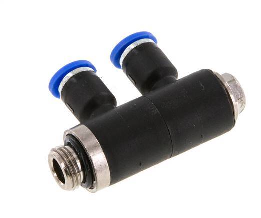 4mm x G1/8'' 2-way Manifold Push-in Fitting with Male Threads Brass/PA 66 NBR Rotatable