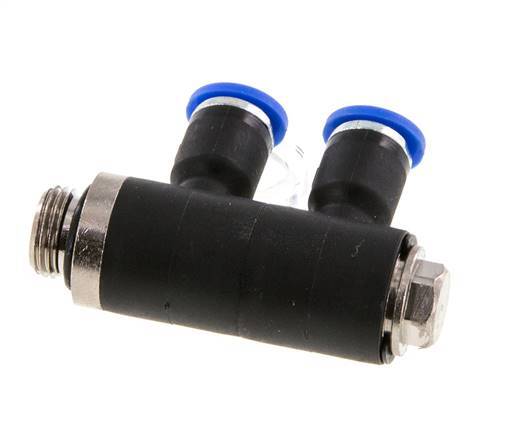 4mm x G1/8'' 2-way Manifold Push-in Fitting with Male Threads Brass/PA 66 NBR Rotatable