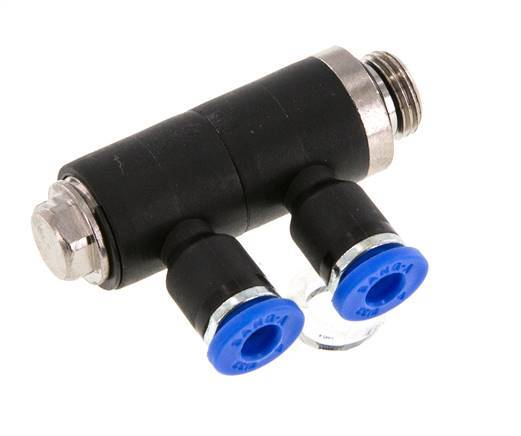 4mm x G1/8'' 2-way Manifold Push-in Fitting with Male Threads Brass/PA 66 NBR Rotatable
