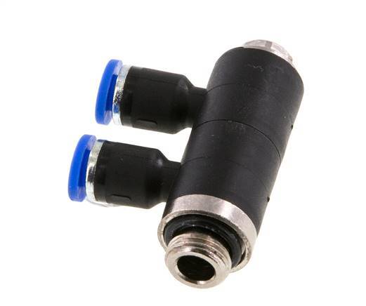 4mm x G1/8'' 2-way Manifold Push-in Fitting with Male Threads Brass/PA 66 NBR Rotatable