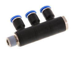 4mm x R1/8'' 3-way Manifold Push-in Fitting with Male Threads Brass/PA 66 NBR Rotatable