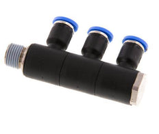 4mm x R1/8'' 3-way Manifold Push-in Fitting with Male Threads Brass/PA 66 NBR Rotatable