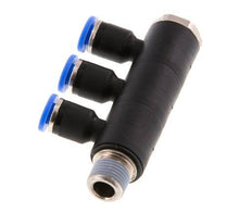 4mm x R1/8'' 3-way Manifold Push-in Fitting with Male Threads Brass/PA 66 NBR Rotatable