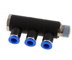 8mm x R3/8'' 3-way Manifold Push-in Fitting with Male Threads Brass/PA 66 NBR Rotatable