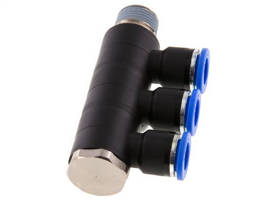 10mm x R3/8'' 3-way Manifold Push-in Fitting with Male Threads Brass/PA 66 NBR Rotatable