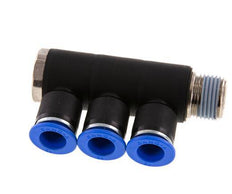 12mm x R1/2'' 3-way Manifold Push-in Fitting with Male Threads Brass/PA 66 NBR Rotatable