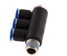 12mm x R1/2'' 3-way Manifold Push-in Fitting with Male Threads Brass/PA 66 NBR Rotatable