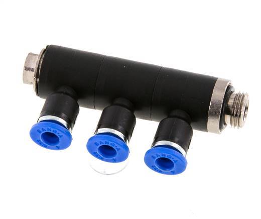 4mm x G1/8'' 3-way Manifold Push-in Fitting with Male Threads Brass/PA 66 NBR Rotatable