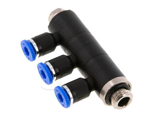 4mm x G1/8'' 3-way Manifold Push-in Fitting with Male Threads Brass/PA 66 NBR Rotatable
