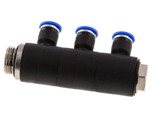 6mm x G3/8'' 3-way Manifold Push-in Fitting with Male Threads Brass/PA 66 NBR Rotatable