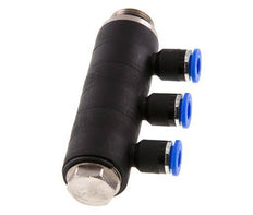 6mm x G3/8'' 3-way Manifold Push-in Fitting with Male Threads Brass/PA 66 NBR Rotatable