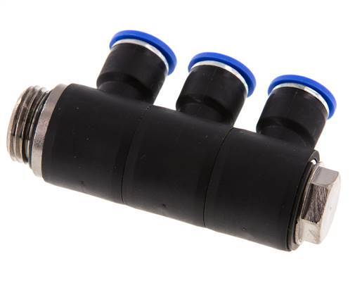 10mm x G1/2'' 3-way Manifold Push-in Fitting with Male Threads Brass/PA 66 NBR Rotatable