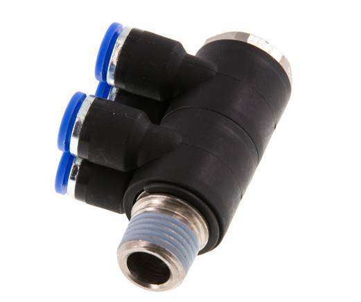 6mm x R1/4'' 4-way Manifold Push-in Fitting with Male Threads Brass/PA 66 NBR Rotatable