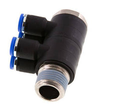 8mm x R1/2'' 4-way Manifold Push-in Fitting with Male Threads Brass/PA 66 NBR Rotatable