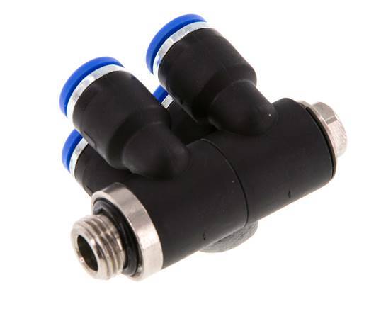6mm x G1/8'' 4-way Manifold Push-in Fitting with Male Threads Brass/PA 66 NBR Rotatable