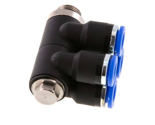 6mm x G1/8'' 4-way Manifold Push-in Fitting with Male Threads Brass/PA 66 NBR Rotatable