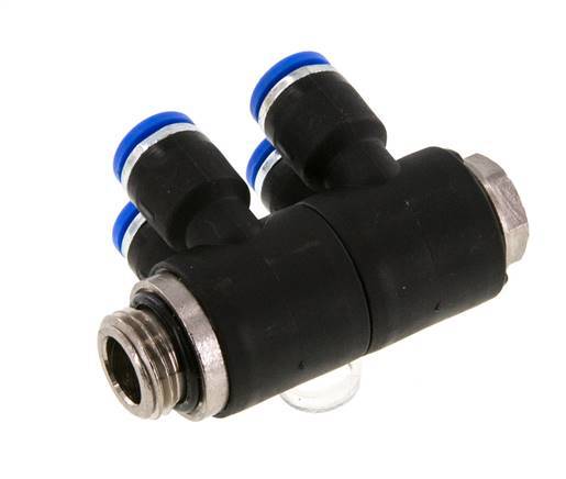 6mm x G1/4'' 4-way Manifold Push-in Fitting with Male Threads Brass/PA 66 NBR Rotatable