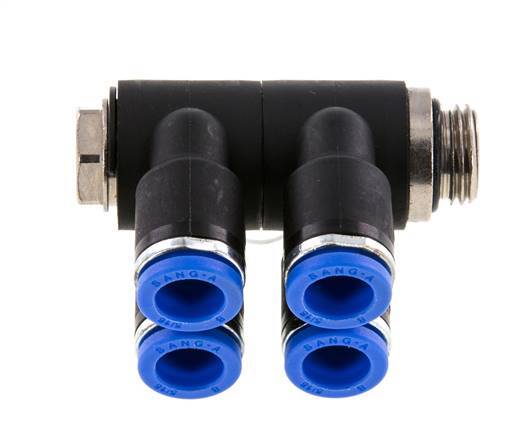 8mm x G1/4'' 4-way Manifold Push-in Fitting with Male Threads Brass/PA 66 NBR Rotatable
