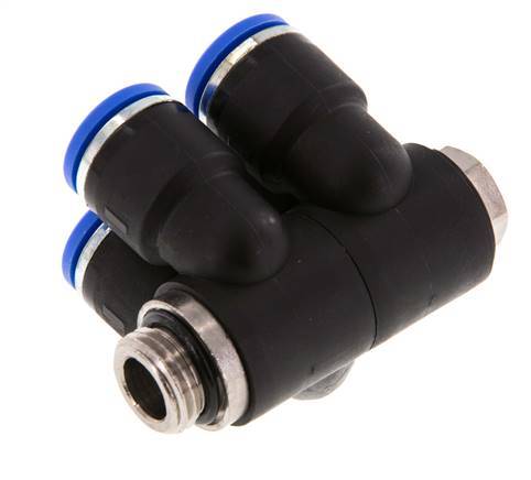 10mm x G1/4'' 4-way Manifold Push-in Fitting with Male Threads Brass/PA 66 NBR Rotatable