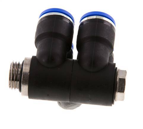 10mm x G1/4'' 4-way Manifold Push-in Fitting with Male Threads Brass/PA 66 NBR Rotatable