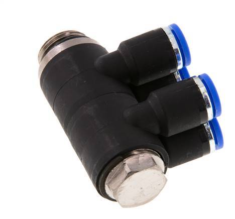 8mm x G3/8'' 4-way Manifold Push-in Fitting with Male Threads Brass/PA 66 NBR Rotatable