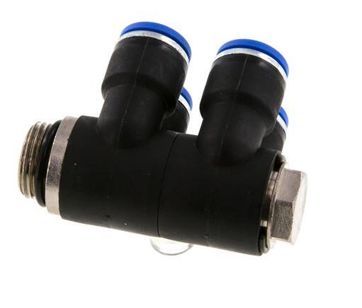 10mm x G3/8'' 4-way Manifold Push-in Fitting with Male Threads Brass/PA 66 NBR Rotatable