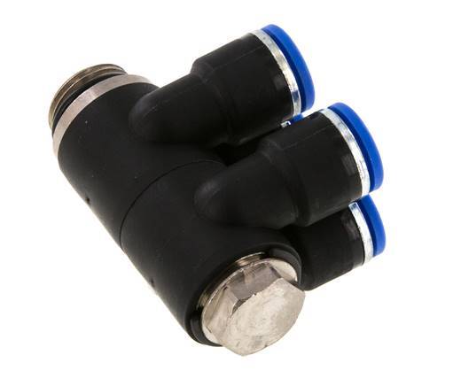 10mm x G3/8'' 4-way Manifold Push-in Fitting with Male Threads Brass/PA 66 NBR Rotatable