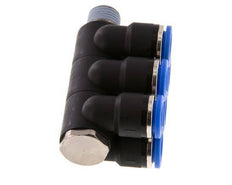 10mm x R1/4'' 6-way Manifold Push-in Fitting with Male Threads Brass/PA 66 NBR Rotatable