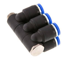 8mm x G1/8'' 6-way Manifold Push-in Fitting with Male Threads Brass/PA 66 NBR Rotatable