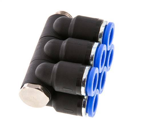 8mm x G1/8'' 6-way Manifold Push-in Fitting with Male Threads Brass/PA 66 NBR Rotatable
