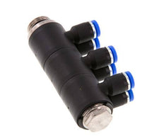 4mm x G1/4'' 6-way Manifold Push-in Fitting with Male Threads Brass/PA 66 NBR Rotatable