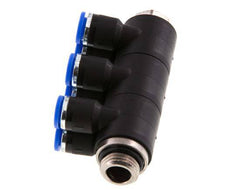 6mm x G1/4'' 6-way Manifold Push-in Fitting with Male Threads Brass/PA 66 NBR Rotatable