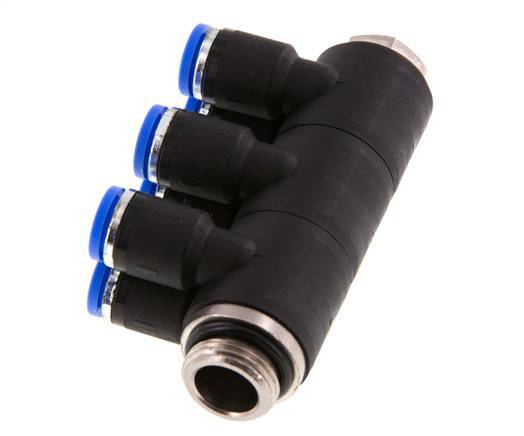 8mm x G3/8'' 6-way Manifold Push-in Fitting with Male Threads Brass/PA 66 NBR Rotatable
