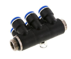10mm x G3/8'' 6-way Manifold Push-in Fitting with Male Threads Brass/PA 66 NBR Rotatable