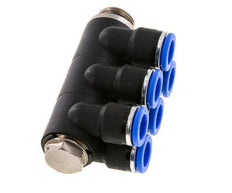 10mm x G3/8'' 6-way Manifold Push-in Fitting with Male Threads Brass/PA 66 NBR Rotatable