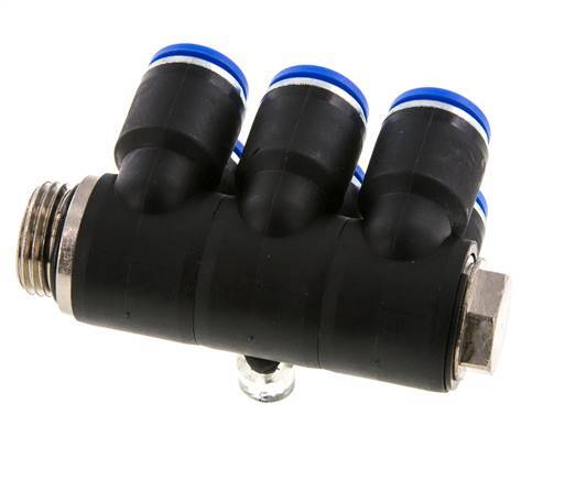 12mm x G1/2'' 6-way Manifold Push-in Fitting with Male Threads Brass/PA 66 NBR Rotatable