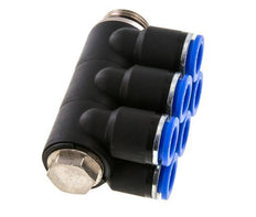 12mm x G1/2'' 6-way Manifold Push-in Fitting with Male Threads Brass/PA 66 NBR Rotatable