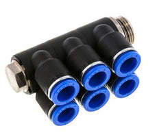 12mm x G1/2'' 6-way Manifold Push-in Fitting with Male Threads Brass/PA 66 NBR Rotatable