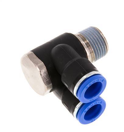 10mm x R3/8'' Double 90deg Elbow Push-in Fitting with Male Threads Brass/PA 66 NBR Rotatable