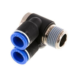 12mm x R1/2'' Double 90deg Elbow Push-in Fitting with Male Threads Brass/PA 66 NBR Rotatable