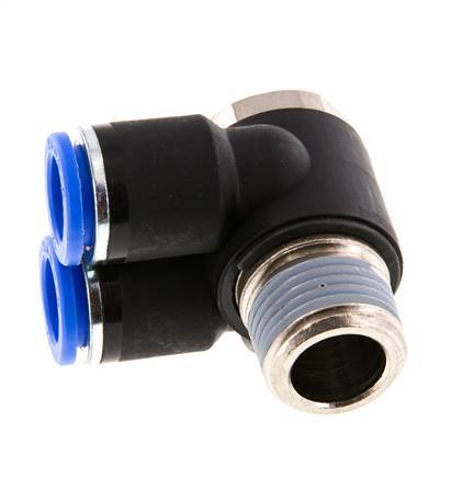 12mm x R1/2'' Double 90deg Elbow Push-in Fitting with Male Threads Brass/PA 66 NBR Rotatable