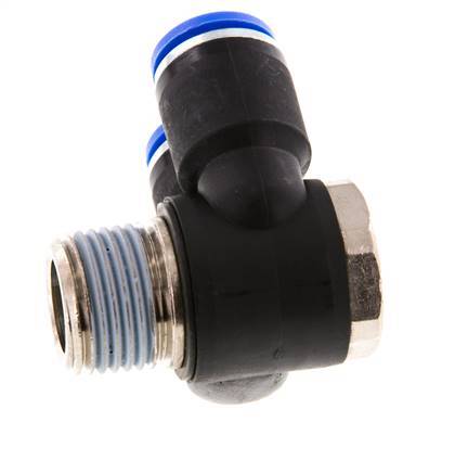 12mm x R1/2'' Double 90deg Elbow Push-in Fitting with Male Threads Brass/PA 66 NBR Rotatable