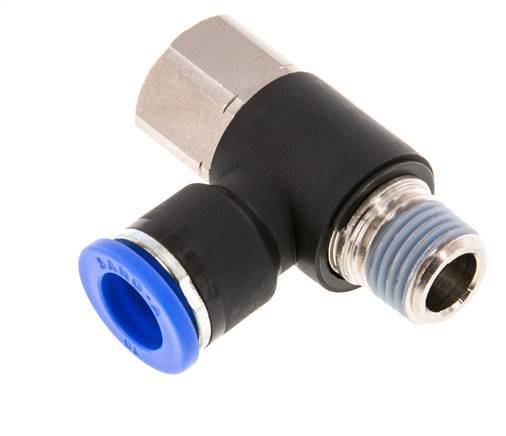 10mm x R1/4'' Elbow Push-in Fitting with Male-Female Threads Brass/PA 66 NBR Rotatable