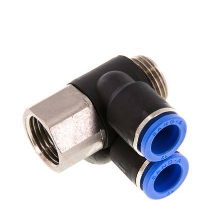 12mm x G1/2'' Double 90deg Elbow Push-in Fitting with Male-Female Threads Brass/PA 66 NBR Rotatable