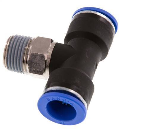 16mm x R1/2'' Inline Tee Push-in Fitting with Male Threads Brass/PA 66 NBR Rotatable