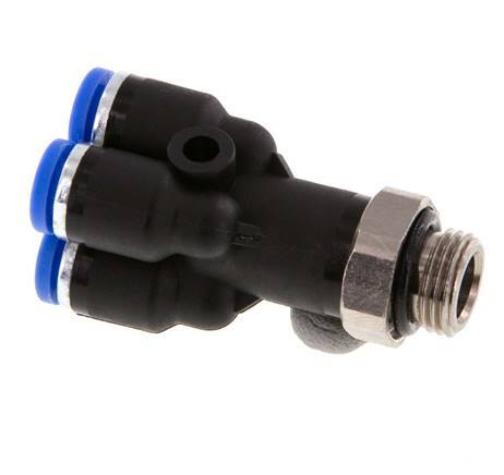 4mm x G1/8'' 4-way Y Manifold Push-in Fitting with Male Threads Brass/PA 66 NBR Rotatable
