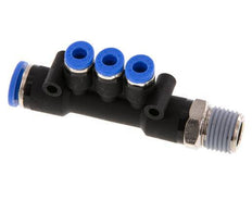 4mm x 8mm x R1/4'' 3-way Manifold Push-in Fitting with Male Threads Brass/PA 66 NBR Rotatable